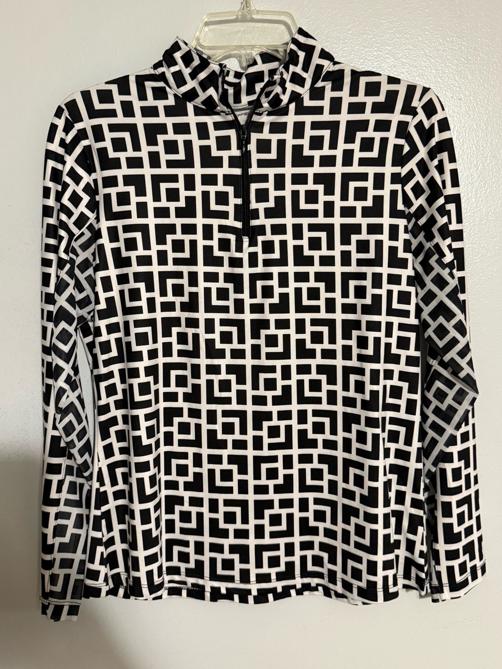 Gottex Black and White Geometric Quarter-Zip Top